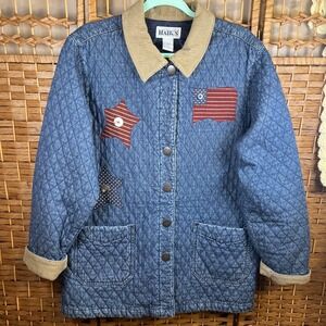 Vintage HAIKS Denim Jacket Womens SZ LG Quilted Teacher Chore Coat Barn USA